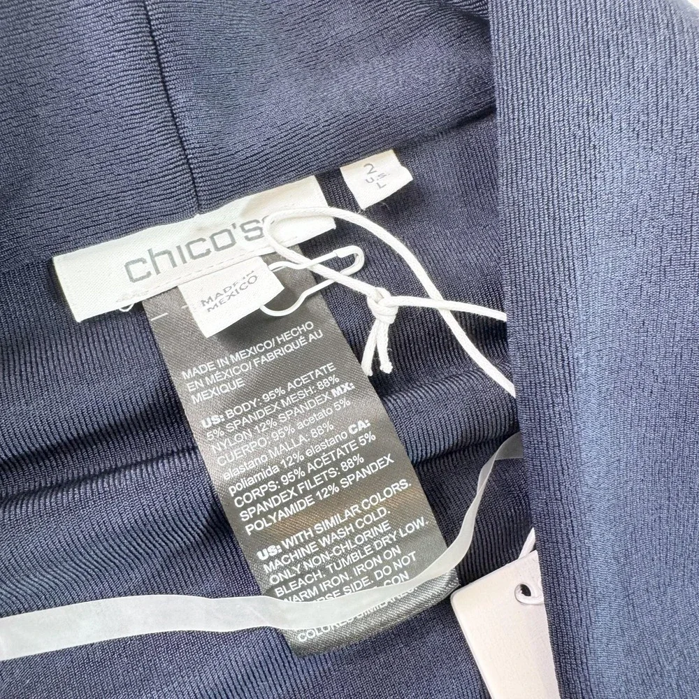 Chico's Cardigan Sweater Womens Large Blue Travelers Inset Mesh 3/4 Sleeve - Picture 3 of 10